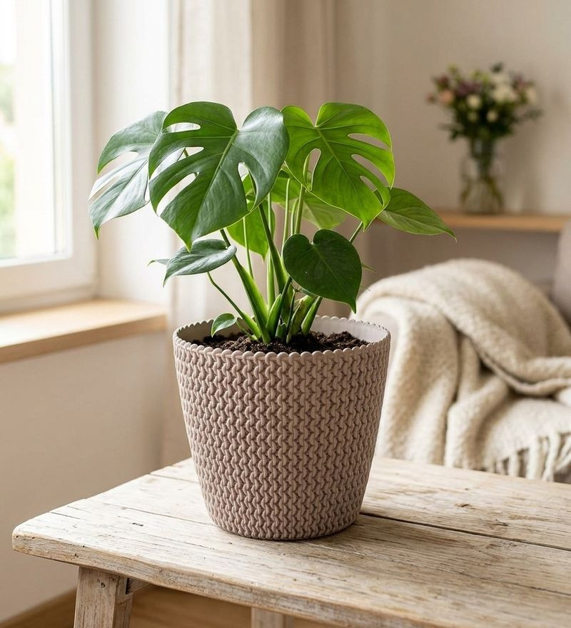 Műanyag virágcserép, Prosperplast Splofy, mokka, átmérő: 29,5 cm, magasság: 24,9 cm, kötött mintázat, 11,5 l, kerek