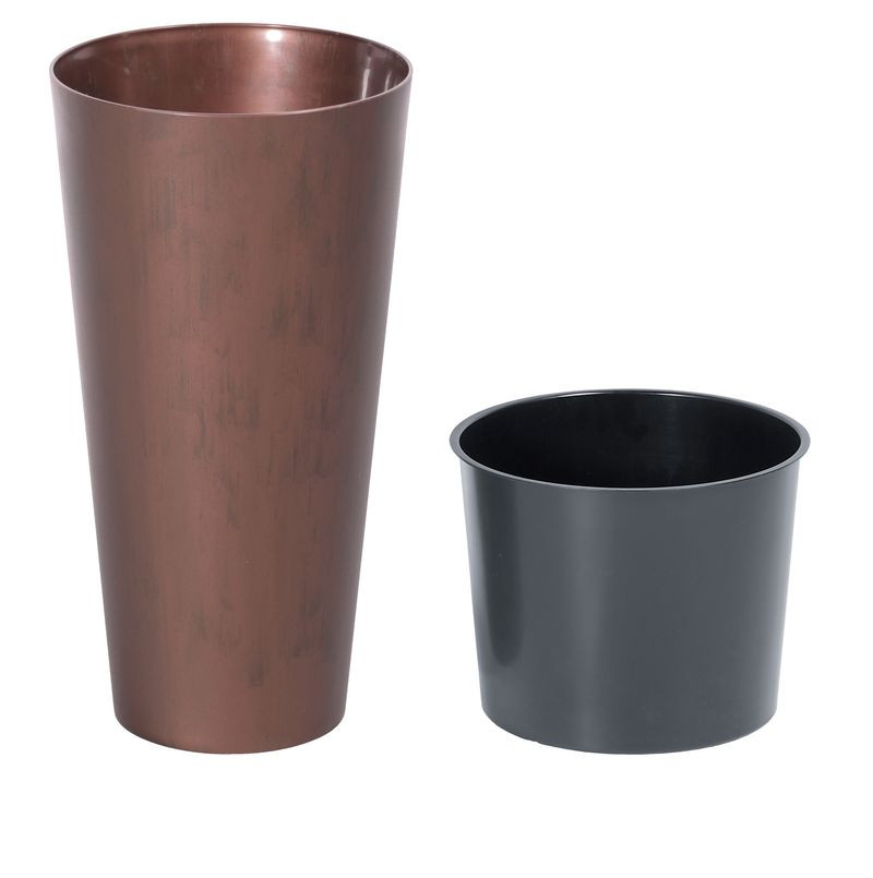 Műanyag virágcserép, Prosperplast Tubus Slim Corten, réz, átmérő: 25 cm, magasság: 47,6 cm, betéttel, 7,5 / 15,5 l, rézhatású, kerek