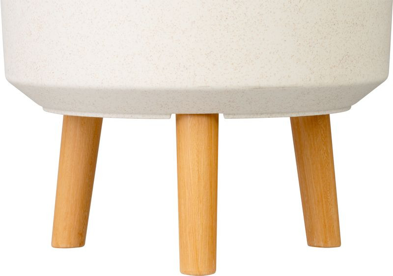 Műanyag virágcserép, Strend Pro Garden, fehér, átmérő: 30 cm, magasság: 37 cm, fa lábakkal, 15,5 l, kerek