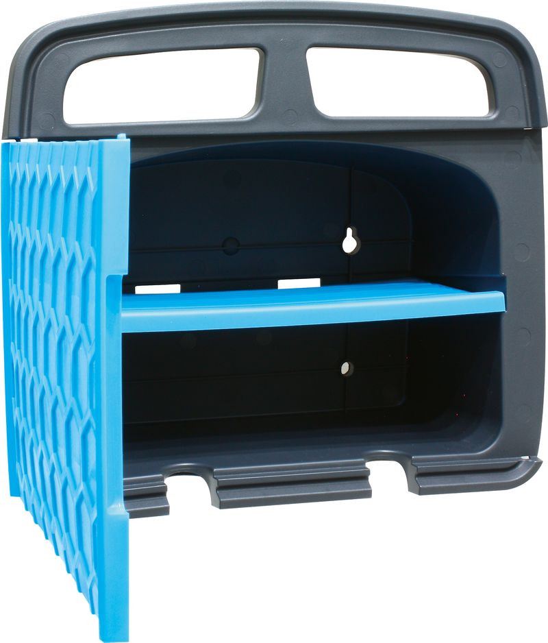 Fali tömlődob, Aquacraft 990272 Deluxe, kék/fekete, tömlő nélkül, maximum 30 m 1/2″ tömlőhöz, szekrénnyel, tartozéktárolóval, falra szerelhető