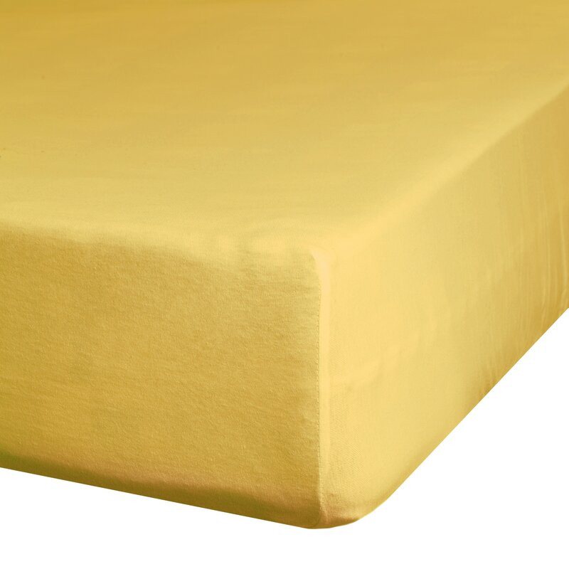 Jersey pamut gumis lepedő Mustársárga 120x200 cm +25 cm
