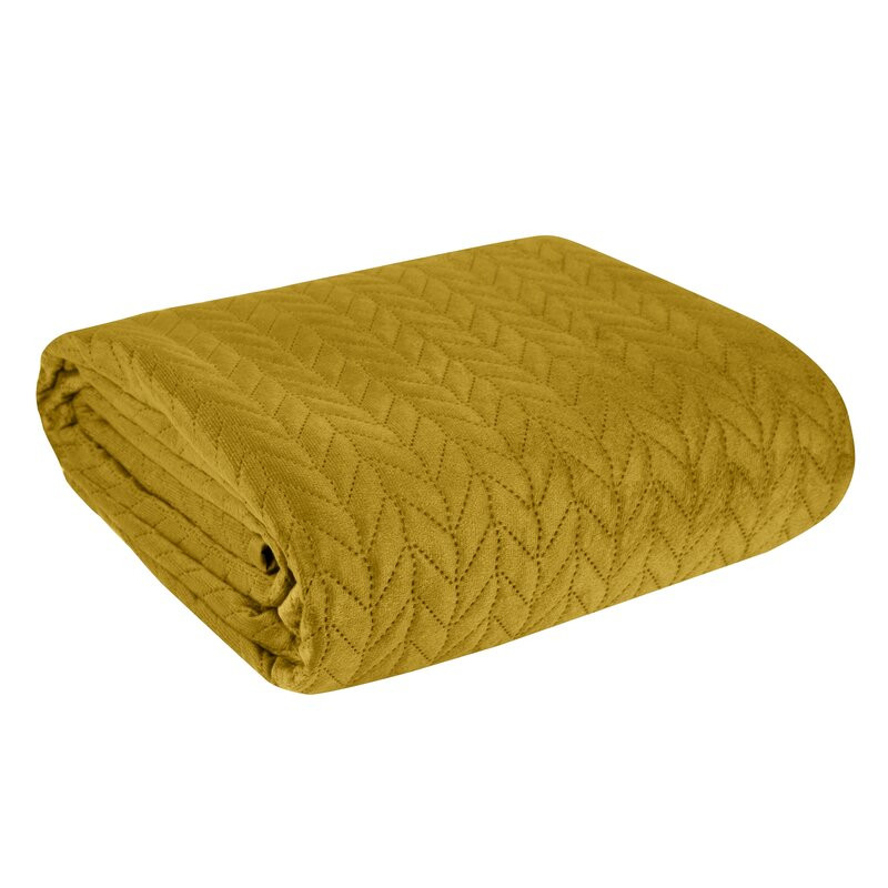 Luiz4 bársony ágytakaró halszálka mintával Mustársárga 170x210 cm