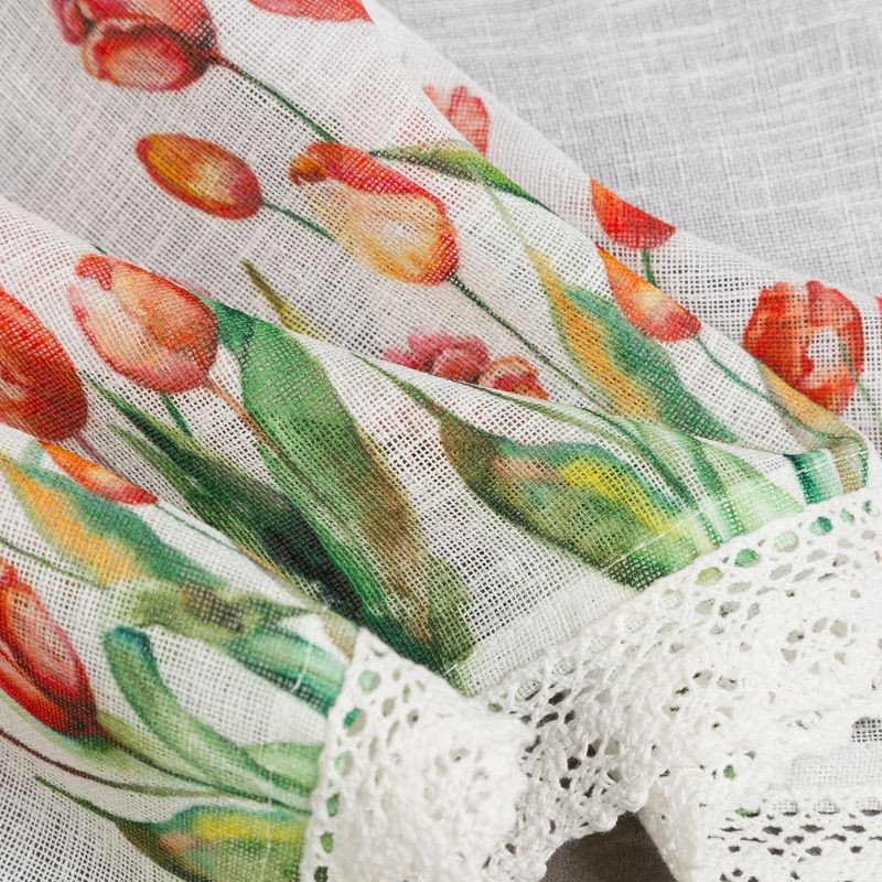 Stella csipke vitrázs függöny tulipán mintával Fehér/piros 30x150 cm
