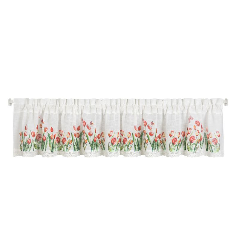 Stella csipke vitrázs függöny tulipán mintával Fehér/piros 30x150 cm