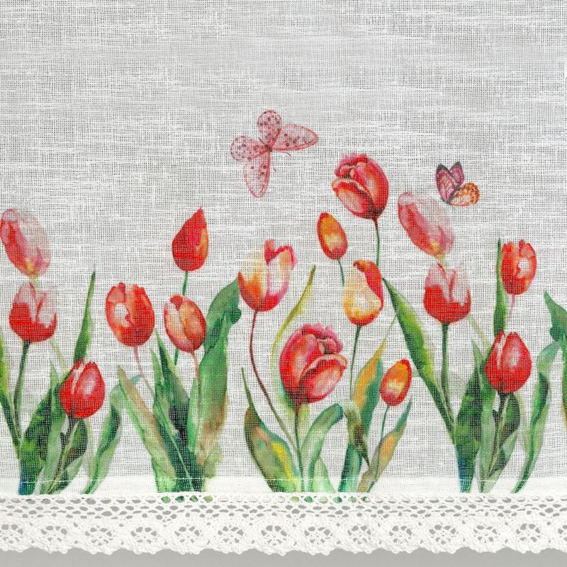 Stella csipke vitrázs függöny tulipán mintával Fehér/piros 30x150 cm