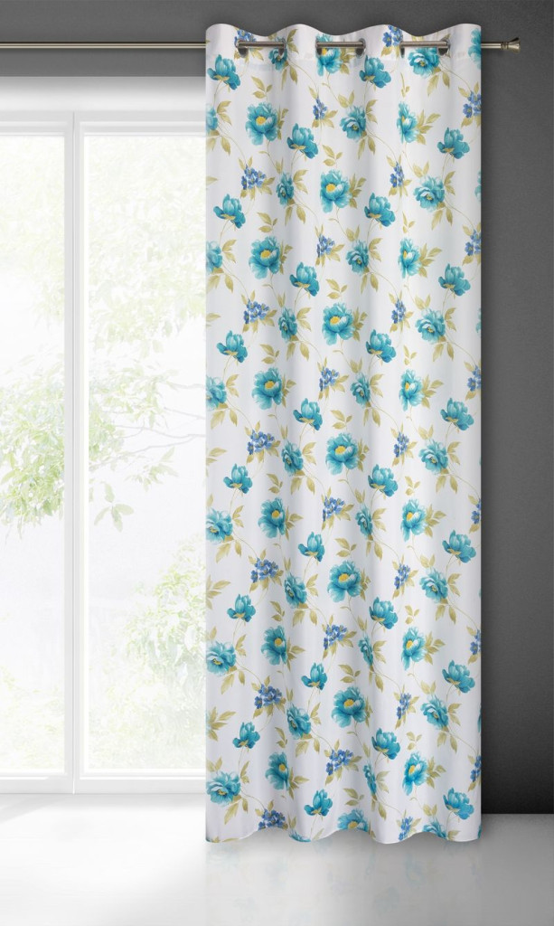 Alma rózsa virág mintás dekor függöny Fehér/kék 140x250 cm