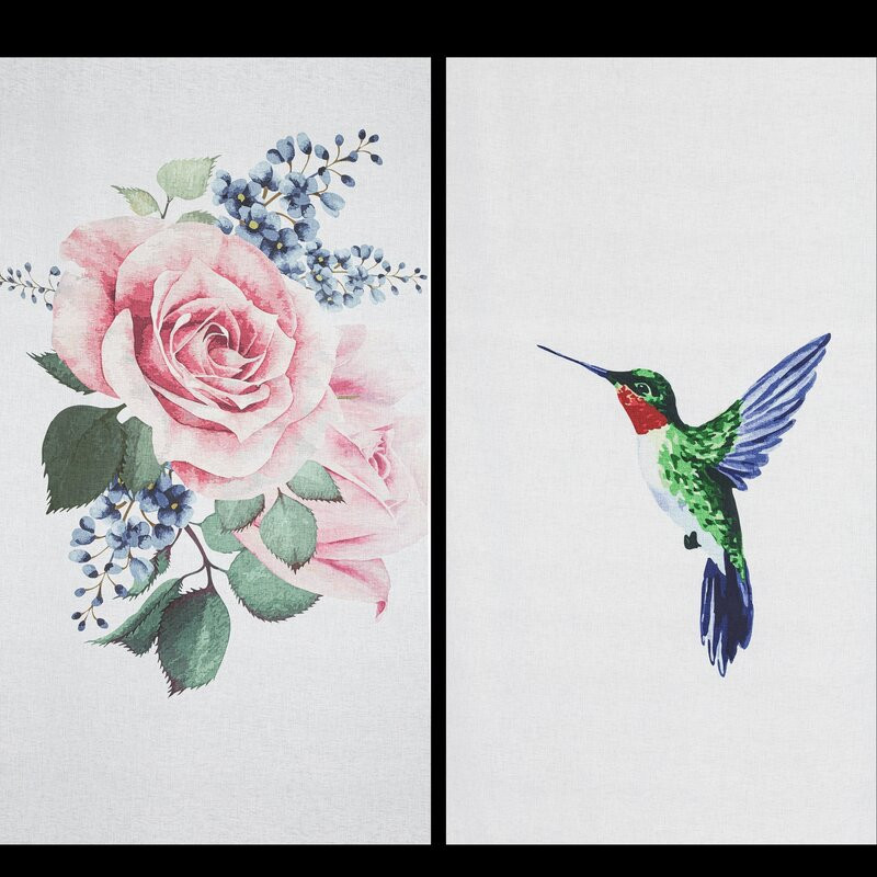 Lia 2db-os kolibri és rózsa mintás etamin függöny szett Fehér 140x260 cm