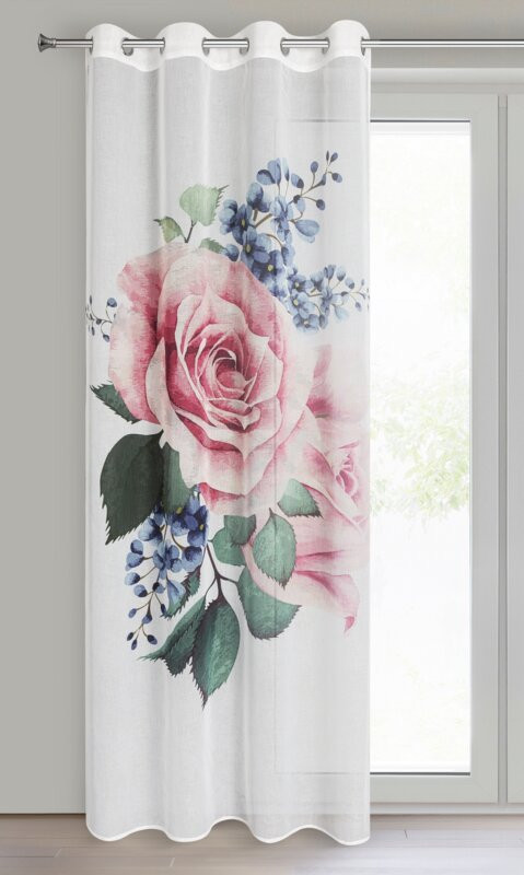 Lia 2db-os kolibri és rózsa mintás etamin függöny szett Fehér 140x260 cm