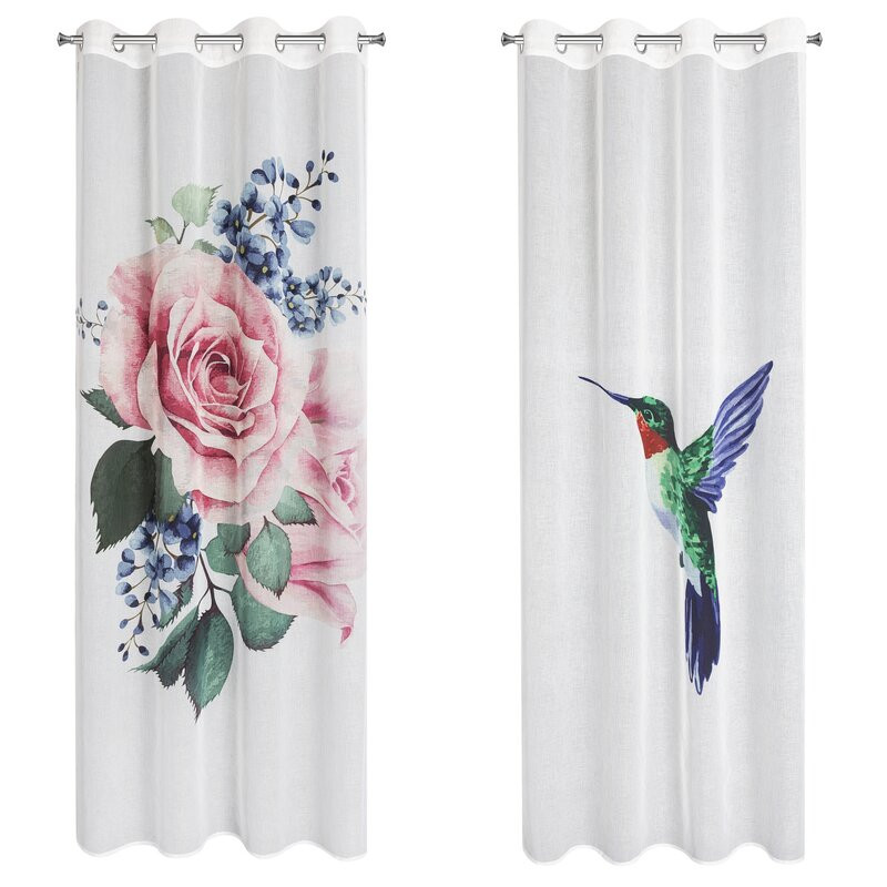 Lia 2db-os kolibri és rózsa mintás etamin függöny szett Fehér 140x260 cm