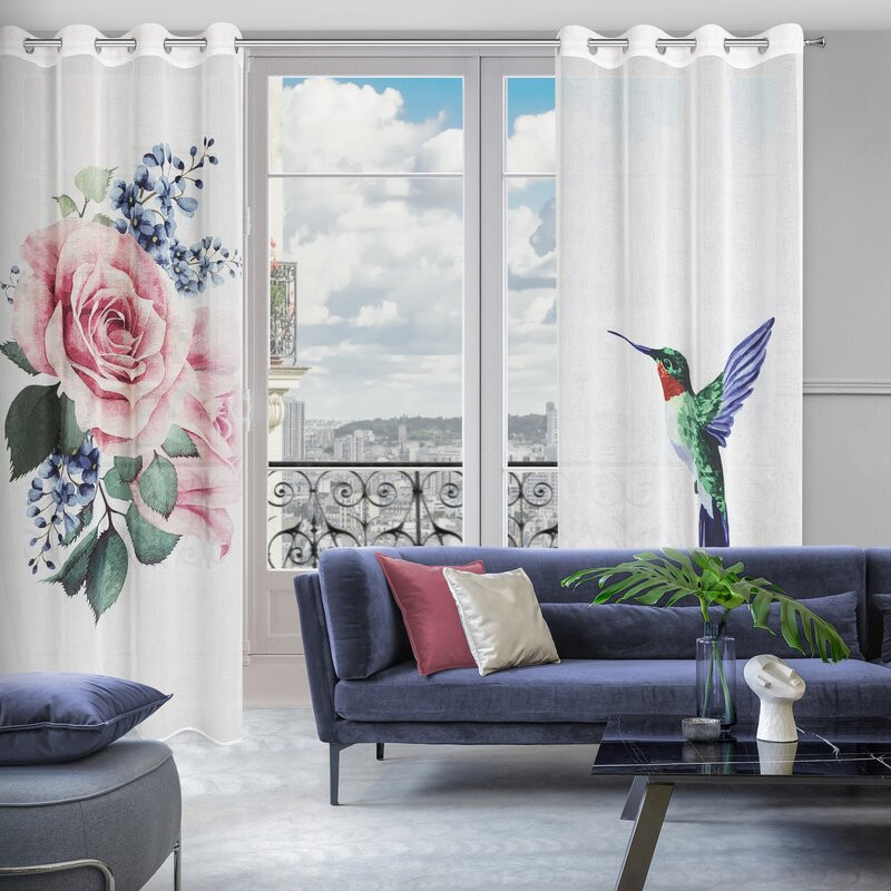 Lia 2db-os kolibri és rózsa mintás etamin függöny szett Fehér 140x260 cm