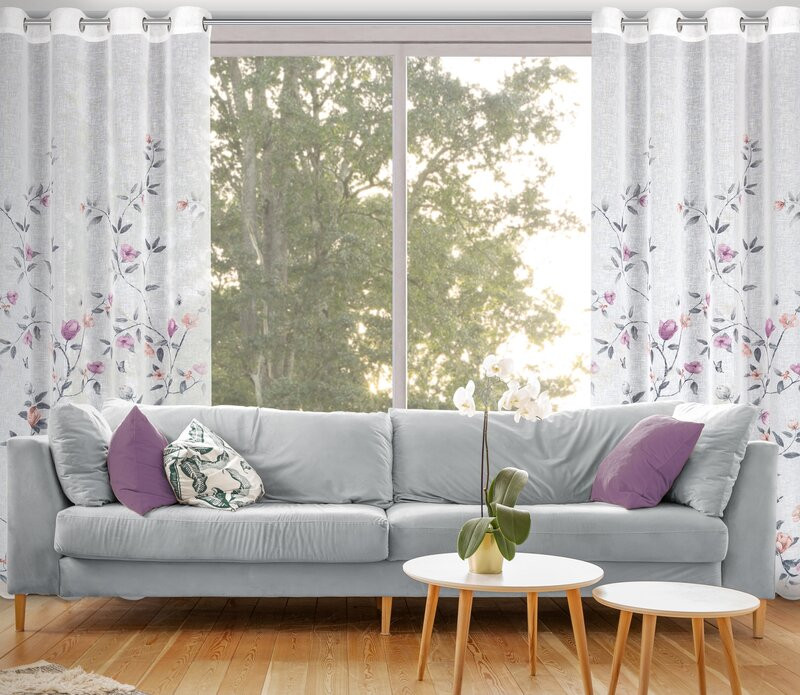Antea tavaszi virágos dekor függöny Fehér 140x250 cm