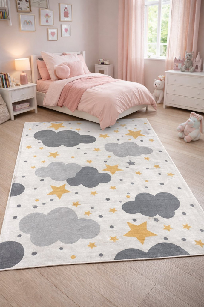 Den. Mile 5186-1 szürke 80 x 150cm felhős gyerekszőnyeg