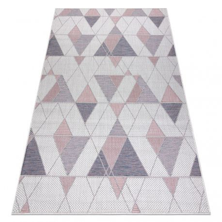 Kab. Fonott sizal szőnyeg SION Geometriai, háromszögek 3006 lapos szövött ecru / rózsaszín 160x220 cm