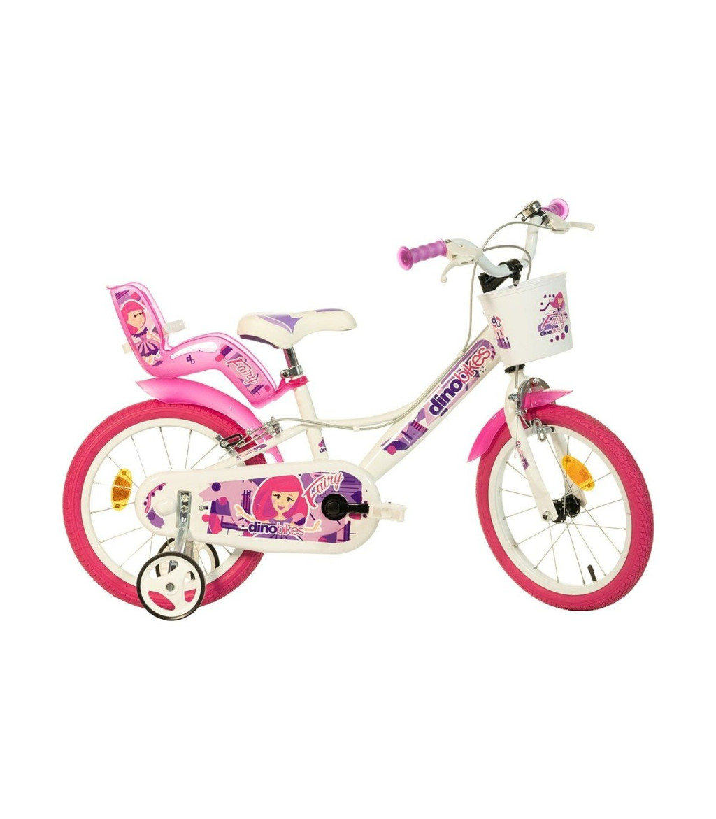 Dino Bikes 16" gyermek kerékpár fehér színben rózsaszín mintával