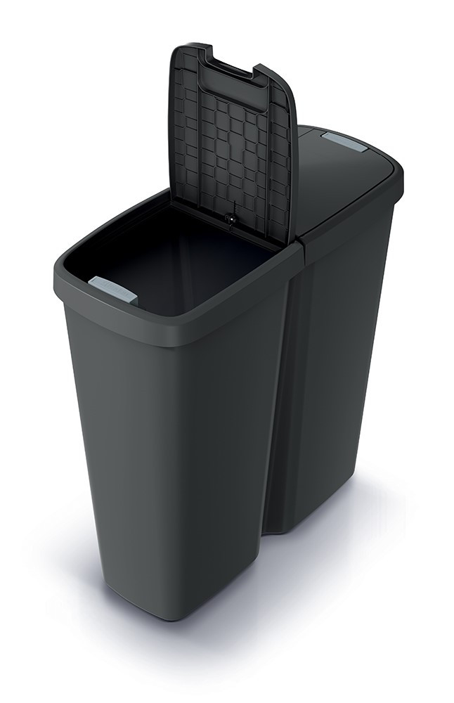 Hulladékgyűjtő Prosperplast COMPACTA Q DUO, 50 l újrahasznosított fekete, fekete fedéllel
