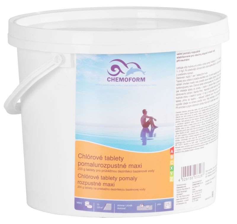 Medence klórtabletta, Chemoform 5603 (200 g), fehér, 3 kg, lassan oldódó, hosszú távú fenntartó klórozáshoz