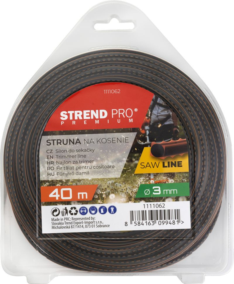 Fűkasza damil, Strend Pro Garden Premium SawLine, 3,0 mm, 40 m, sötétbarna, fogazott, nagy szilárdságú, kopásálló, bliszteres