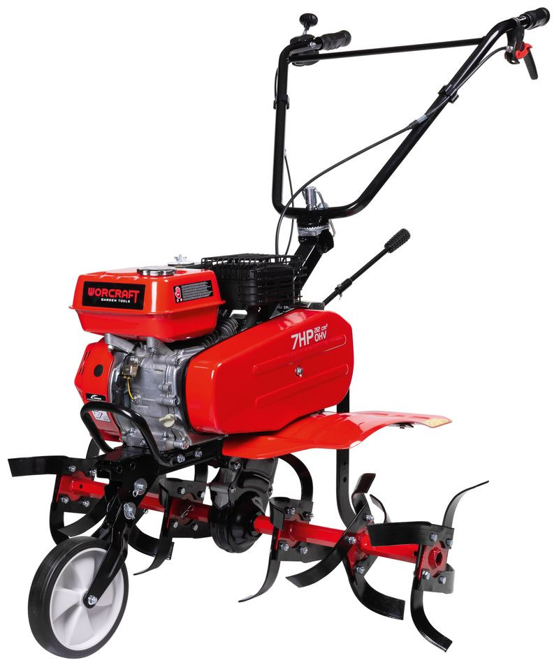 Benzinmotoros kapálógép, Worcraft WPLM112, 7 LE, munkaszélesség: 70–100 cm, munkamélység: 15–25 cm, 4 késes, négyütemű, léghűtéses