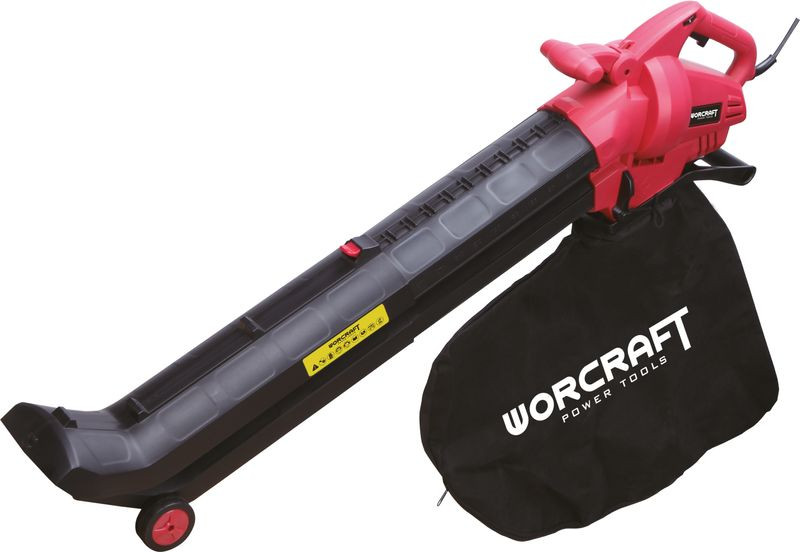 Elektromos lombfúvó-szívó, Worcraft VB30-45, piros/fekete, 3000 W, 230 V / 50 Hz, légsebesség: 275 km/h, légszállítás: 13,5 m3/perc, 45 l gyűjtőzsák