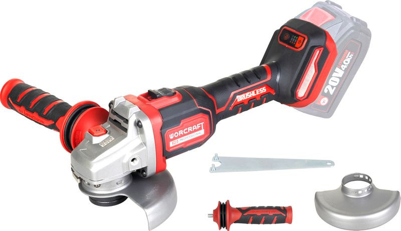 Akkumulátoros sarokcsiszoló, Worcraft CAG-S20LiBM, ShareSYS, piros/fekete, 125 mm, 20 V Li-Ion, 9500 fordulat/perc, akkumulátor és töltő nélkül
