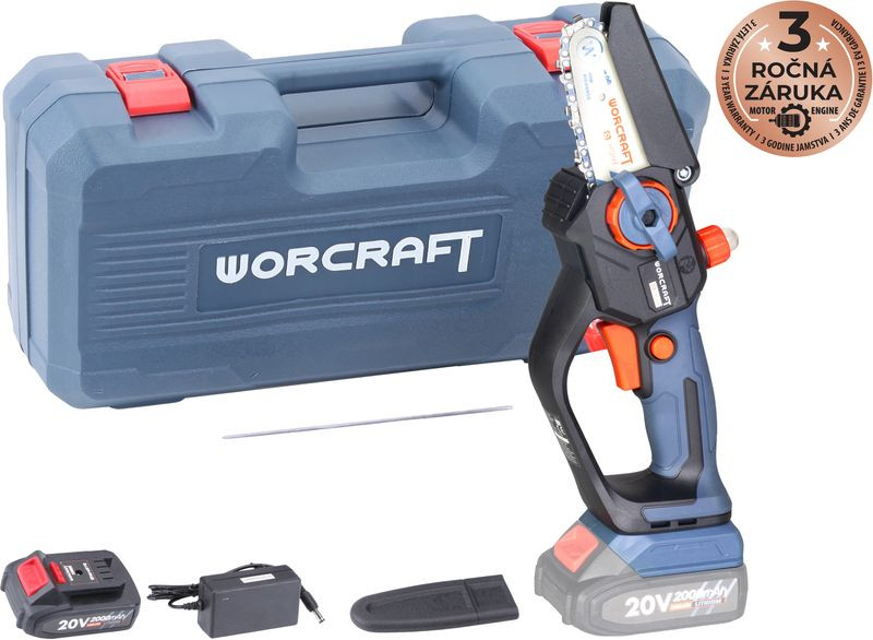 Fűrész Worcraft Home CHS-S20LiCM ShareSYS, 20V Li-ion, 4" lánc, BRUSH, mini láncfűrész, SZETT koffer