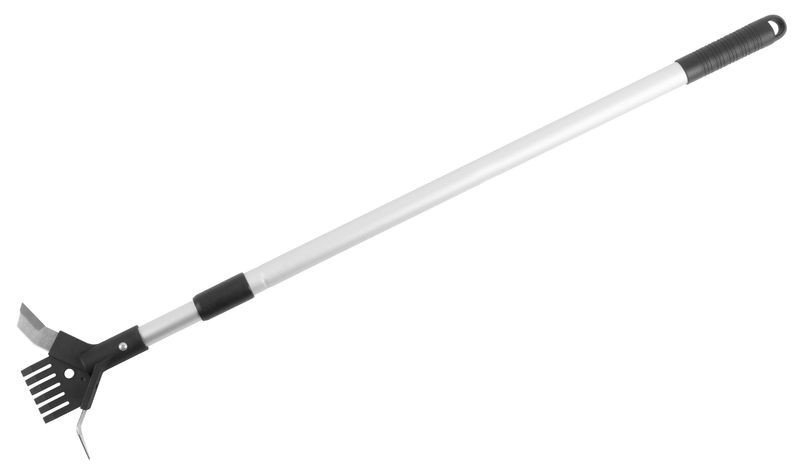 Kerti gyomeltávolító, Strend Pro Premium, ezüst, 135 cm, alumínium nyél, dupla fej, acél kés, gereblye, teleszkópos, járda, térkő és autóbehajtó fugaközökhöz