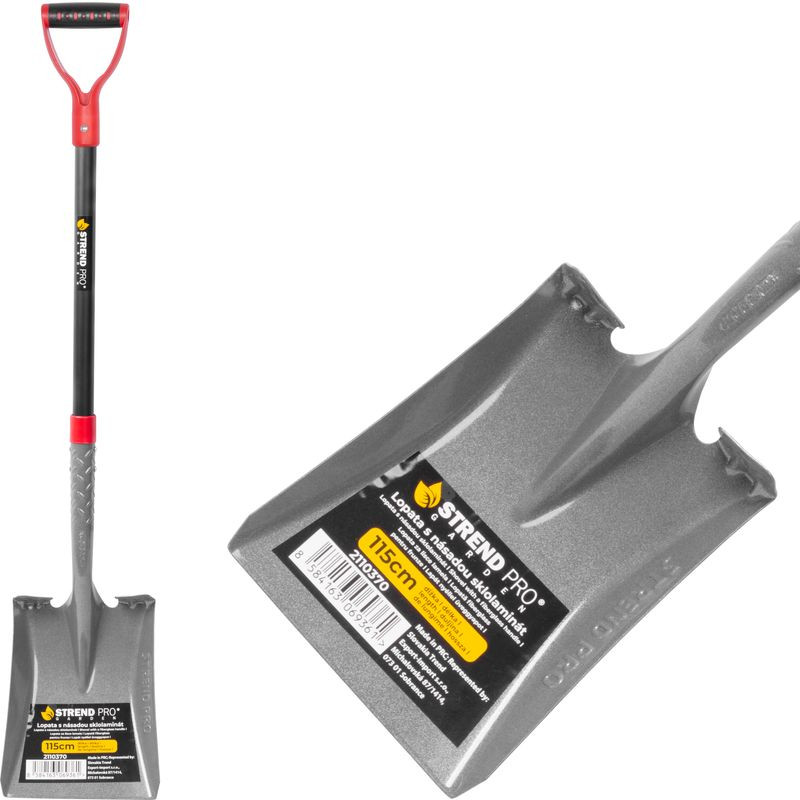 Lapát, Strend Pro Garden Premium ErgoBULL, szürke, 115 cm, 23 cm munkaszélesség, acél fej, üvegszálas nyél, D markolat, egyenes
