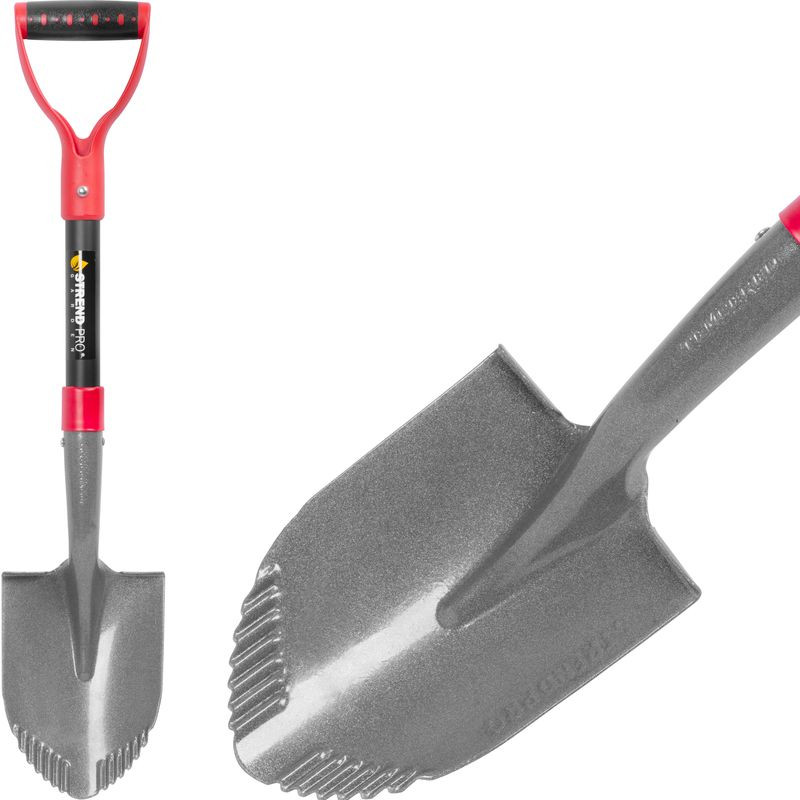 Lapát, Strend Pro Garden Premium ErgoBULL, szürke, 70 cm, 15 cm munkaszélesség, acél fej, üvegszálas nyél, D markolat, vízelvezető bordákkal, íves