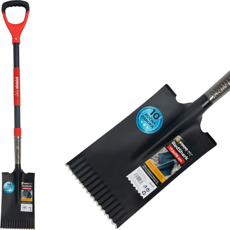 Ásó, Strend Pro Premium RedShark, 115 cm, egyenes fej, fekete/piros, acél fej, üvegszálas nyél, D markolat, fogazott él, bordázott
