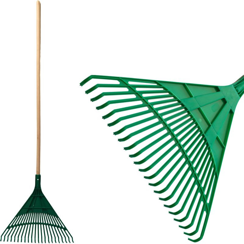 Lombseprű, gereblye, Strend Pro Garden, zöld, 24 fogú, műanyag fej, műanyag nyél, 50 cm munkaszélesség, 170 cm nyél