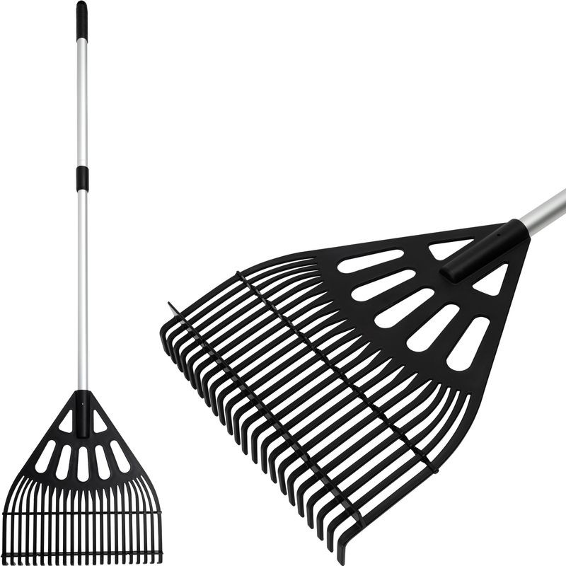 Lombseprű, gereblye, Strend Pro Garden DLR-810, fekete/ezüst, 22 fogú, műanyag fej, alumínium nyél, 31 cm munkaszélesség, 104-136 cm nyél, teleszkópos nyél