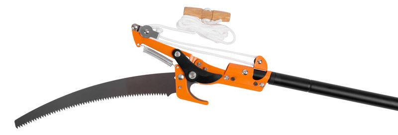 Ágvágó olló, Strend Pro Garden, fekete/narancssárga, teleszkópos rúddal, fűrésszel, 210 cm, alumínium nyél, acél penge, köteles mechanika