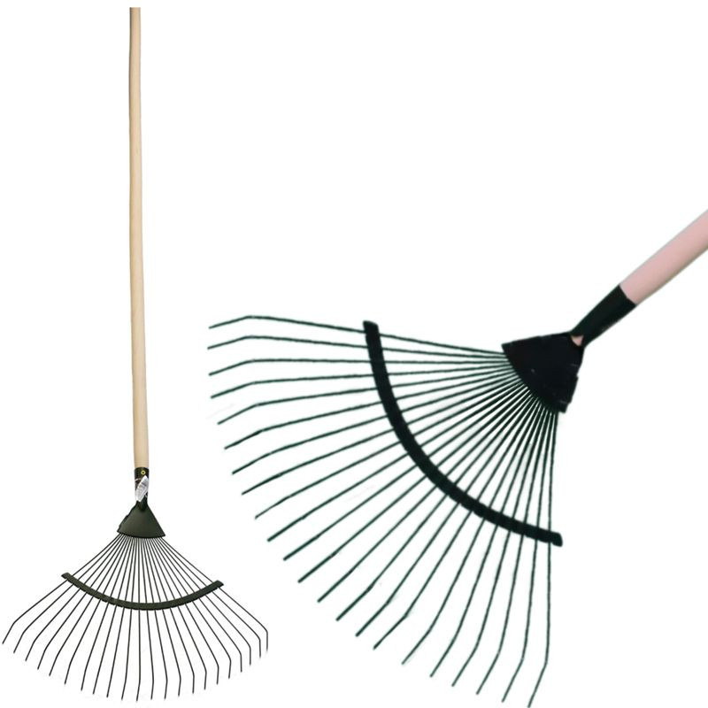 Lombseprű, gereblye, Strend Pro Garden, fekete, 22 fogú, acél fej, fa nyél, 42 cm munkaszélesség, 192 cm nyél