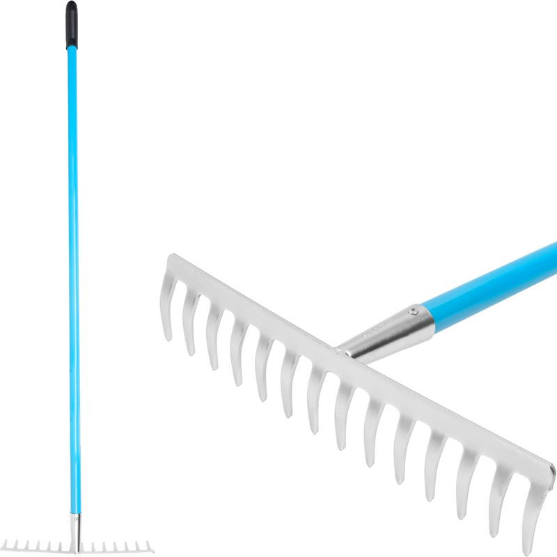 Kerti gereblye, Aquacraft 380382, kék/szürke, 14 fogú, acél fej, fém nyél, 36 cm munkaszélesség, 140 cm nyél