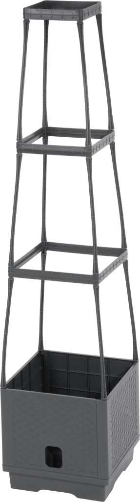 Műanyag virágcserép, Strend Pro Garden Herrison FP8018, sötétszürke, 25 × 25 cm, magasság: 105 cm, háromszintes támasztótoronnyal, 16 l, négyzetes