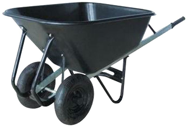 Kétkerekű talicska, Strend Pro Garden Greenlawn Titan, fekete, 180 l, 2 felfújható kerék, műanyag puttony, maximum 180 kg teherbírás