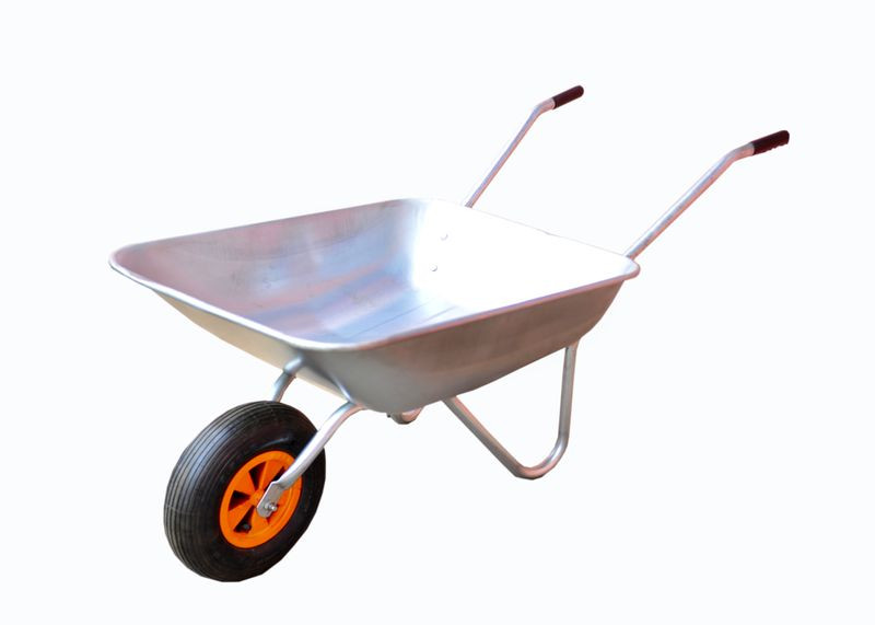 Talicska, Strend Pro Garden EcoLoad, ezüst, 65 l, felfújható kerék, horganyzott acél puttony, 80 kg teherbírás, PVC markolat