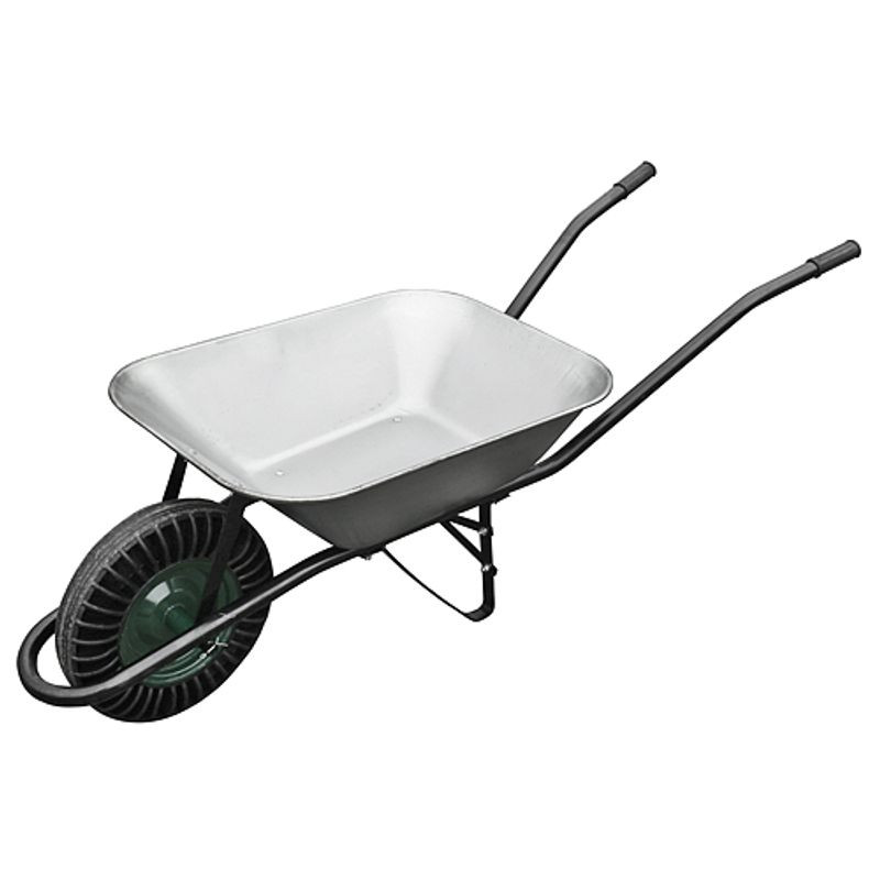 Talicska, Strend Pro Garden Cargo60, ezüst, 60 l, defektmentes tömör Bantam kerék, horganyzott acél puttony, 100 kg teherbírás, PVC markolat, szétszerelve