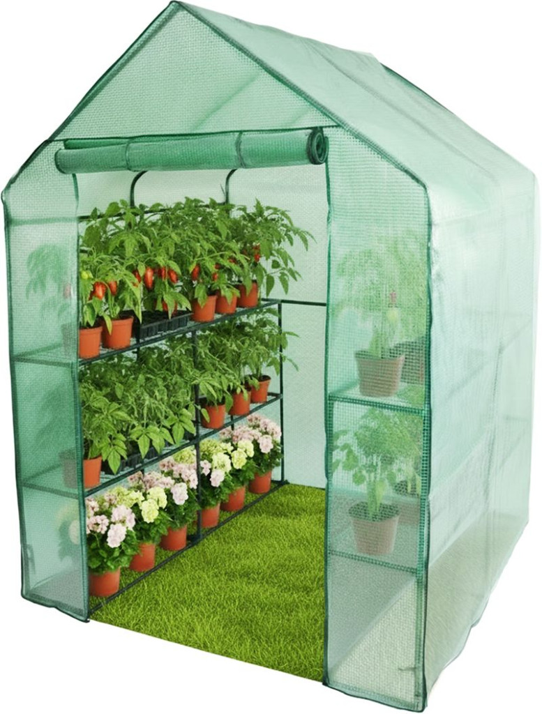 Melegágy, Strend Pro Garden X098, 142 x 142 x 193 cm, PE fólia, UV-álló, fémvázas, 4 polcos, feltekerhető nyílással (2172015)