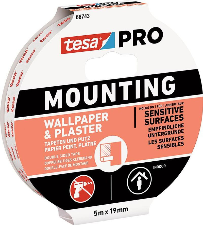 Szalag tesa® Mounting PRO, szerelő, tapétákhoz és vakolatokhoz, ragasztó, 19 mm, Hossz: 5 m