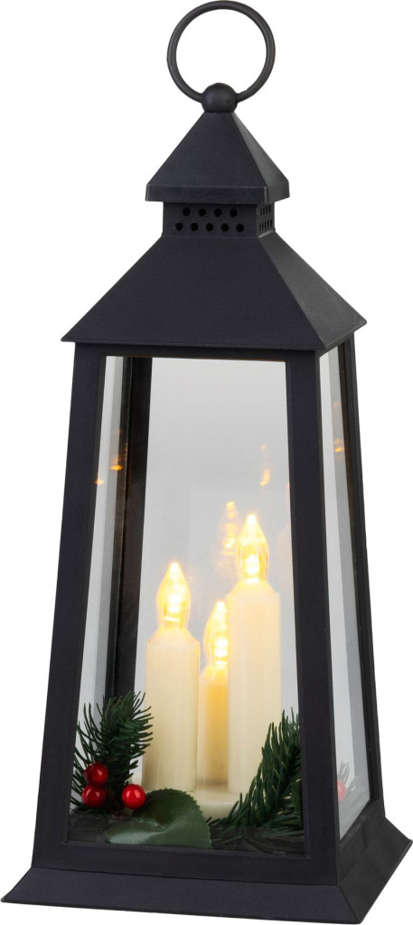 Lámpás MagicHome Karácsonyi, műanyag, fekete, 3xLED sárga, 14x14x35 cm, 3xAAA