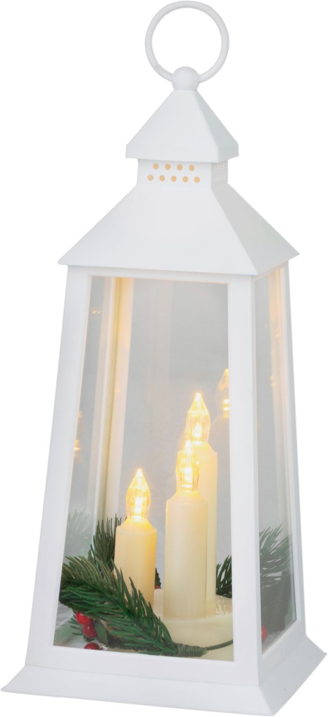 Lámpás MagicHome Karácsonyi, műanyag, fehér, 3xLED sárga, 14x14x35 cm, 3xAAA