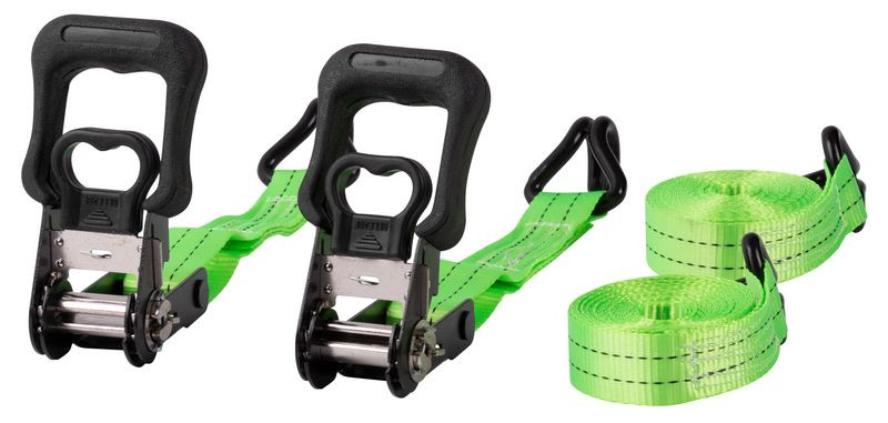 Rögzítő heveder, Strend Pro, zöld, hosszúság: 500 cm, szélesség: 3 cm, teherbírás: 800 kg, racsnis, 2 db-os csomag
