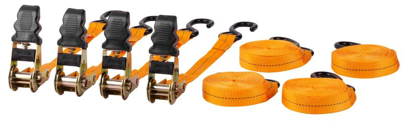 Rögzítő heveder, Strend Pro, narancssárga, hosszúság: 450 cm, szélesség: 2,5 cm, teherbírás: 500 kg, racsnis, 4 db-os csomag