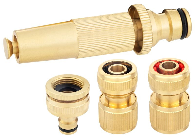 Kerti csatlakozókészlet, Strend Pro Garden GF341, sárgaréz, kerti öntözéshez, adapter: 3/4" - 1", csatlakozók: 1/2", fúvóka (219365)