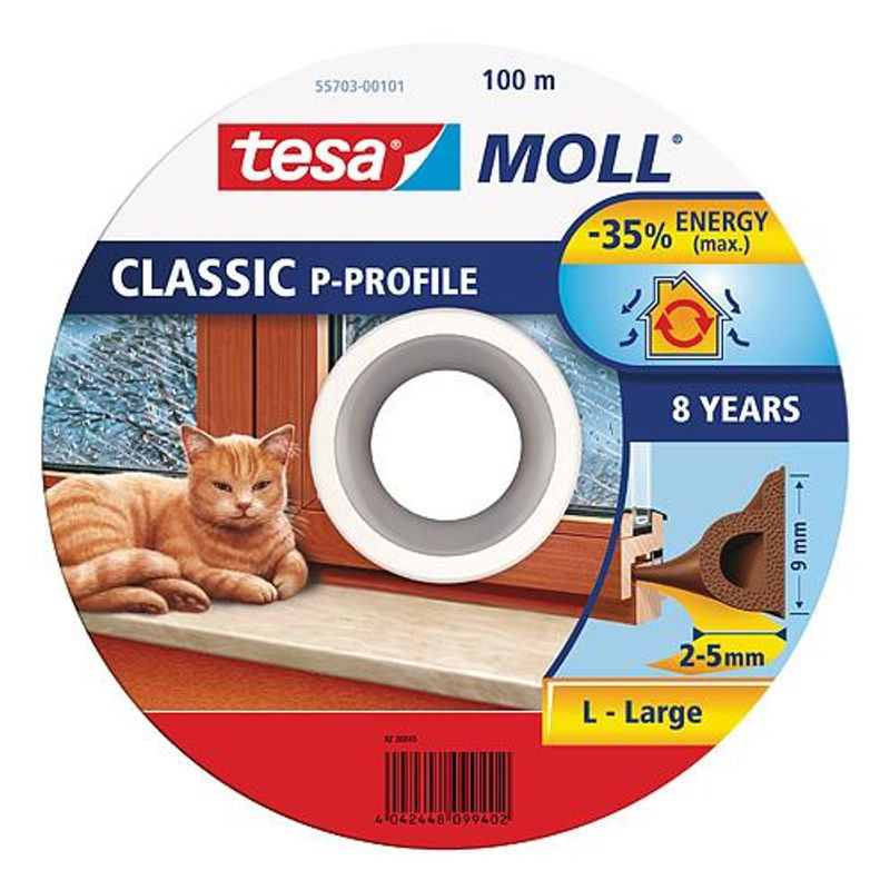 Tömítés tesamoll® P profil, 9 mm, barna, L-100 m, ablakokhoz és ajtókhoz