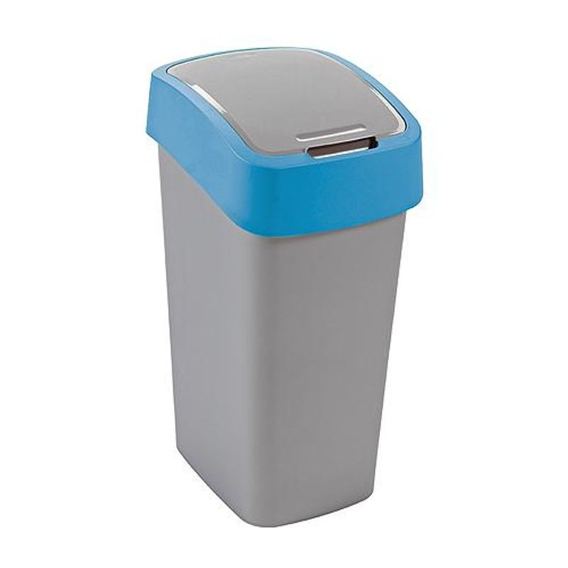 Szemeteskuka, Curver Flip Bin, 50 l, ezüstszürke/kék, kézi nyitású, csuklós fedelű, műanyag, praktikus