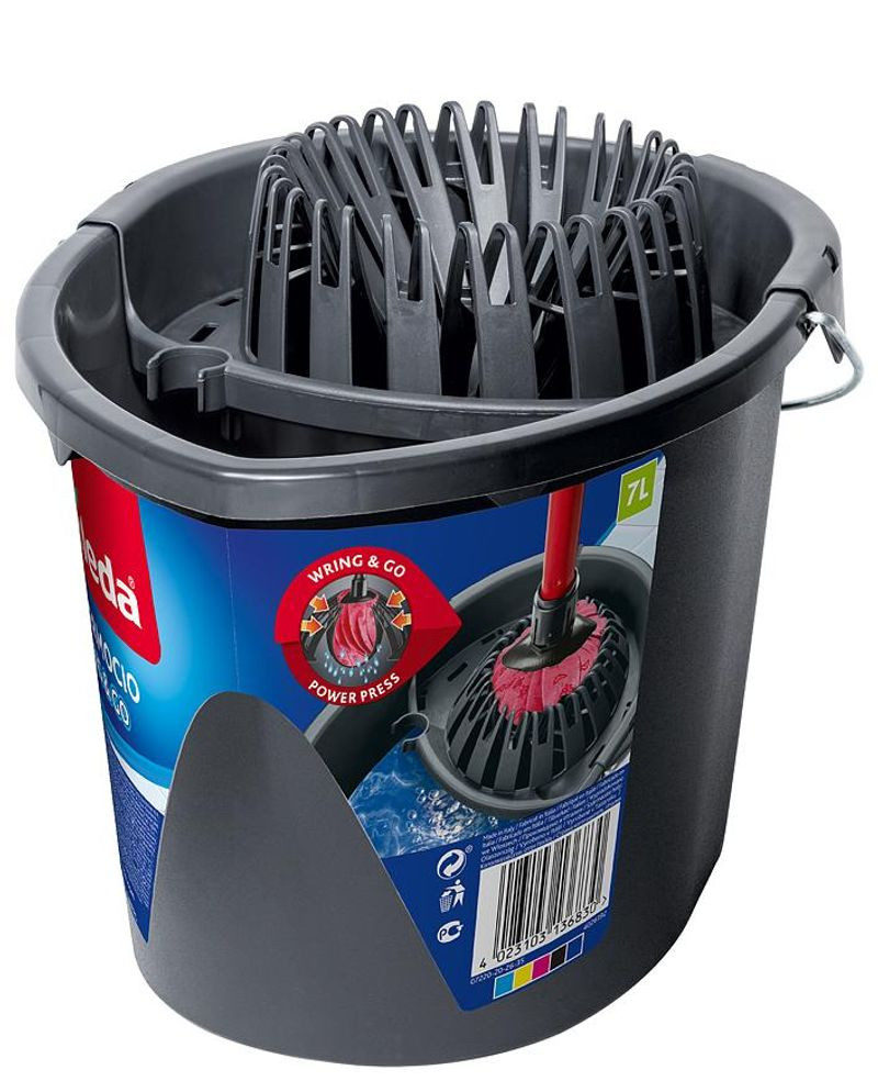 Vödör, Vileda SuperMocio Wring&Go, 7,5 liter, piros-szürke, csavarókosárral, újrahasznosított anyagból