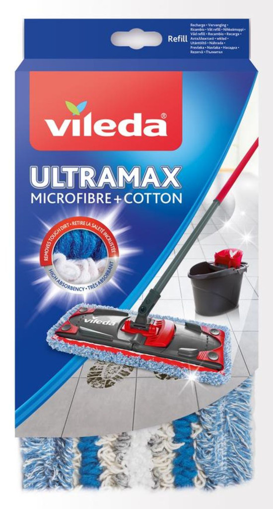 Felmosófej, Vileda Ultramax Micro+Cotton, csere tartozék, mikroszálas-pamut keverék, Ultramax és Ultramax TURBO kompatibilis, 60°C-on mosható