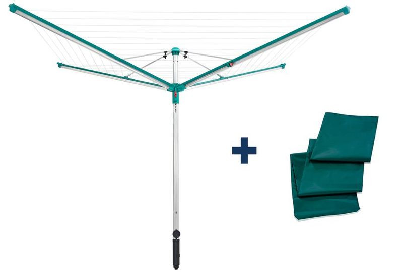 Leifheit 82008 Linomatic 600 Deluxe Cover kültéri ruhaszárító, ezüst, 60 méter szárítási területtel, Easy-Lift gombos nyitórendszerrel